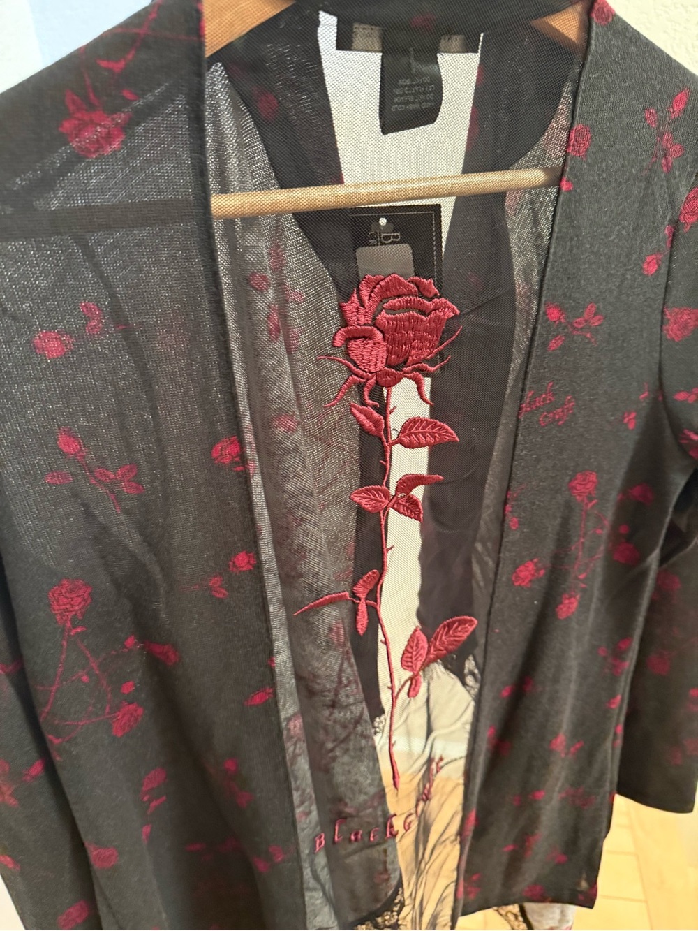 NWT Blackcraft Cult Black Sheer Cardigan Mesh Rose Embroidery Medium Gothic Emo - Picture 6 of 14